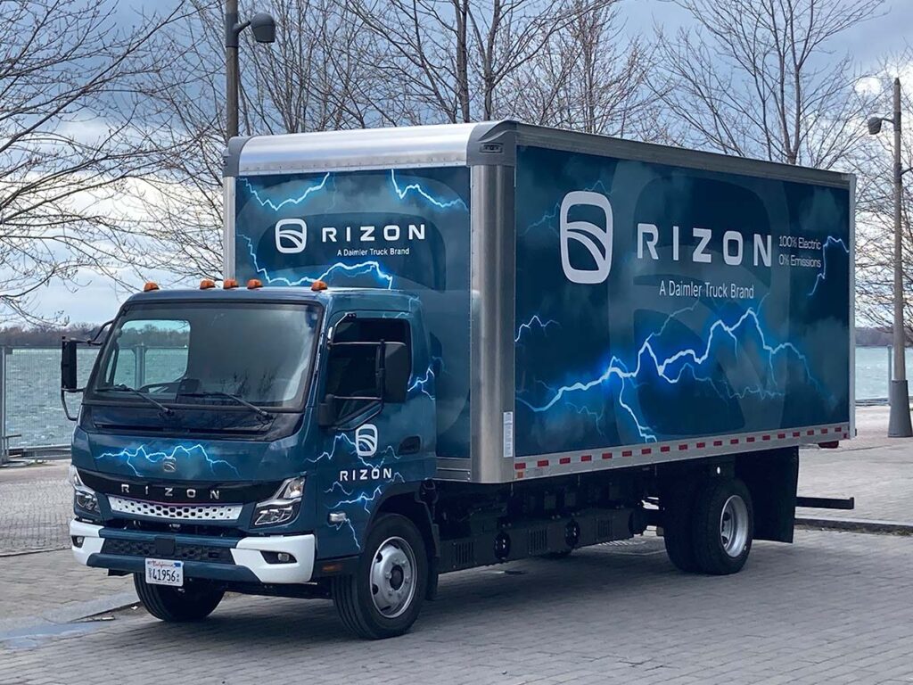 RIZON electric medium-duty trucks from Daimler on a Toronto street
